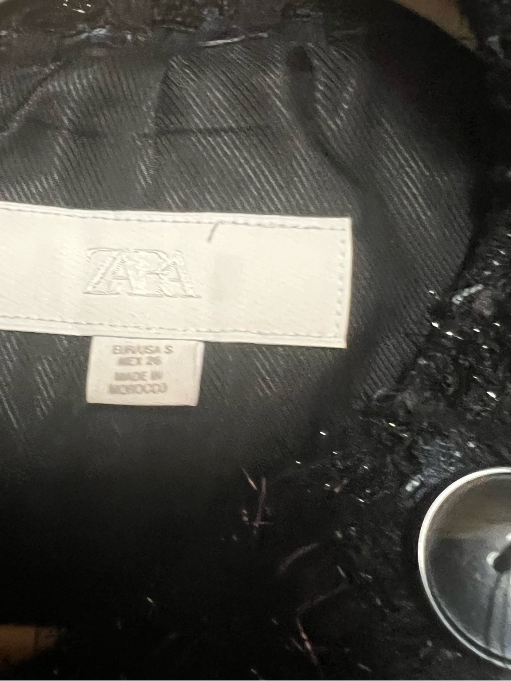 ZARA Black Blue Bouclé Tweed Cropped Jacket Double Breasted Size S - Picture 3 of 3